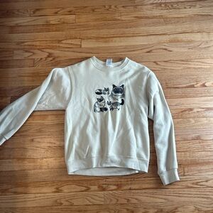 Hand embroidered cat crewneck